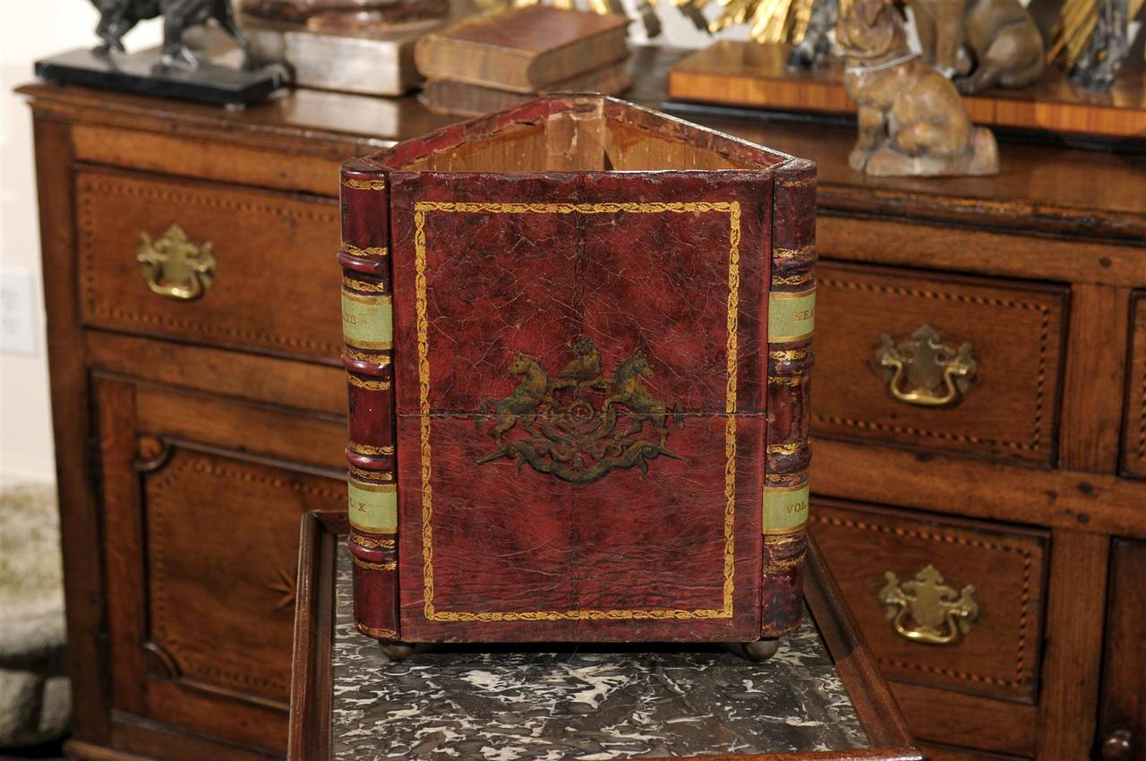 English Vintage Triangular Shaped Leather Book Waste Basket at 1stDibs