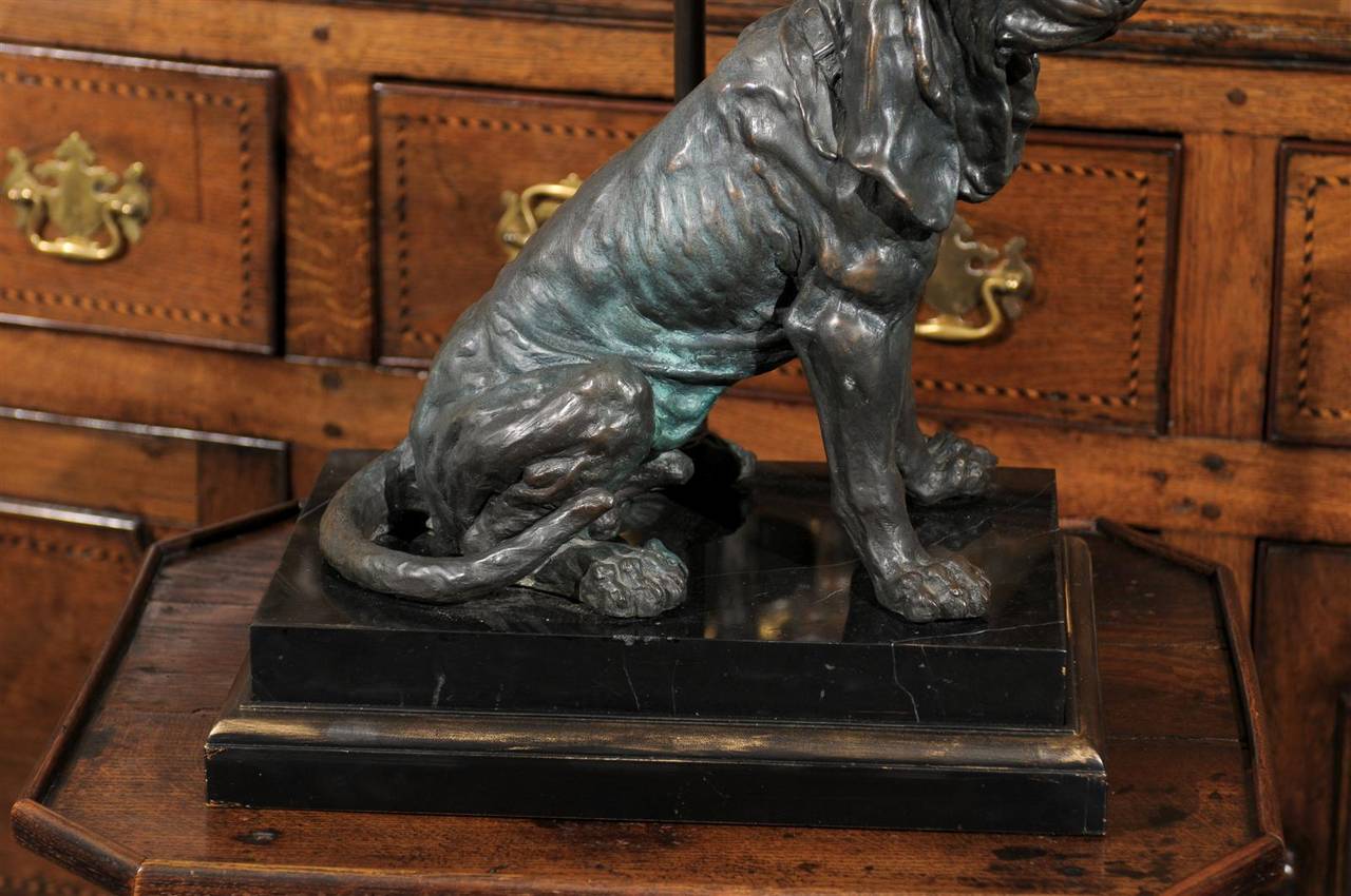 Vintage Bronze Hound Dog Table Lamp on Marble and Wood Base In Good Condition In Atlanta, GA