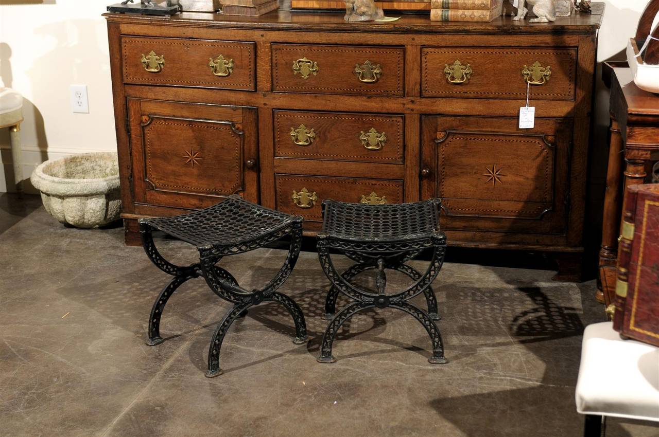 Belle Époque Pair of French 20th Century Belle Epoque Style Iron Garden Stools