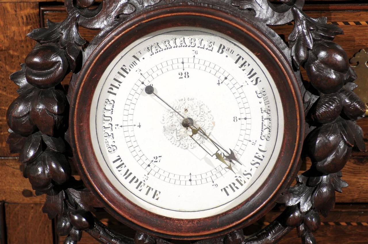 Glass French Black Forest Hand-Carved Barometer from the Turn of the Century