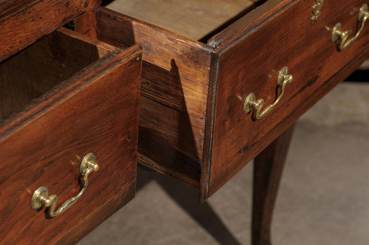 English Oak 19th Century Two-Drawer Dresser Base or Server with Cabriole Legs 1