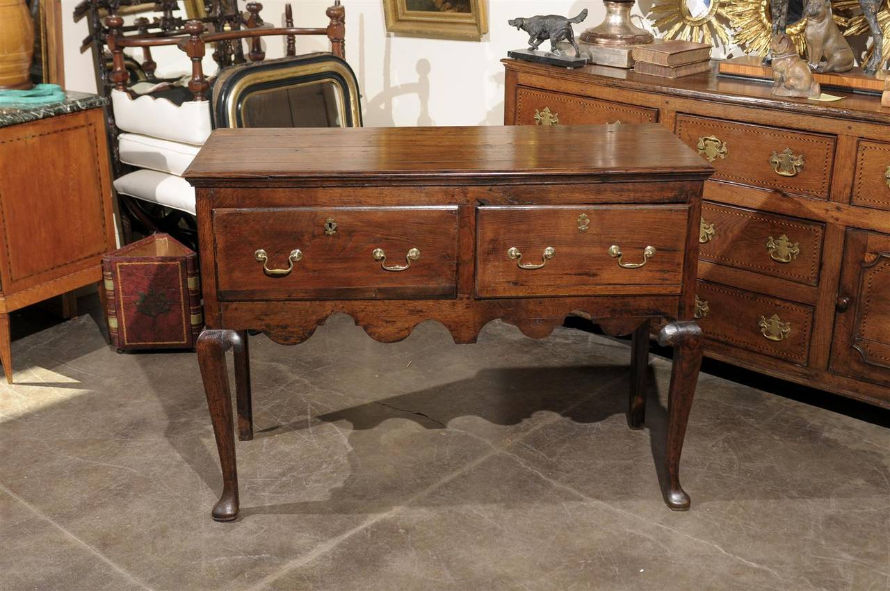 English Oak 19th Century Two-Drawer Dresser Base or Server with Cabriole Legs 3