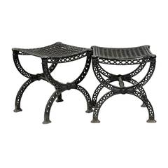 Pair of French 20th Century Belle Epoque Style Iron Garden Stools 7