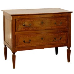Italian Empire Two-Drawer Commode with Banded Inlay and Tapered Legs, circa 1810