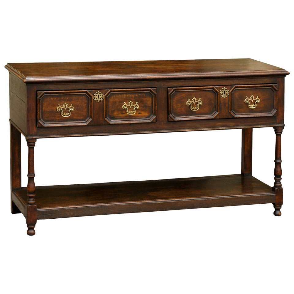English Mid-19th Century Oak Sideboard with Two Drawers and Lower Shelf