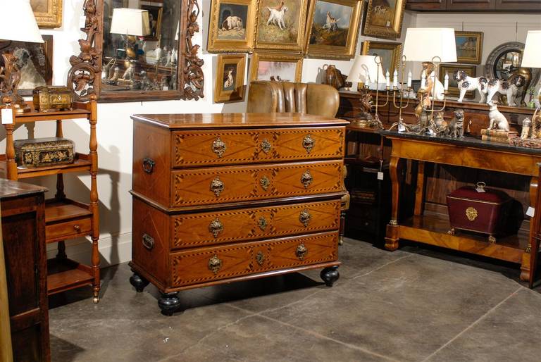 Ebonized Italian Late 18th Century Four-Drawer Commode with Marquetry and Banding