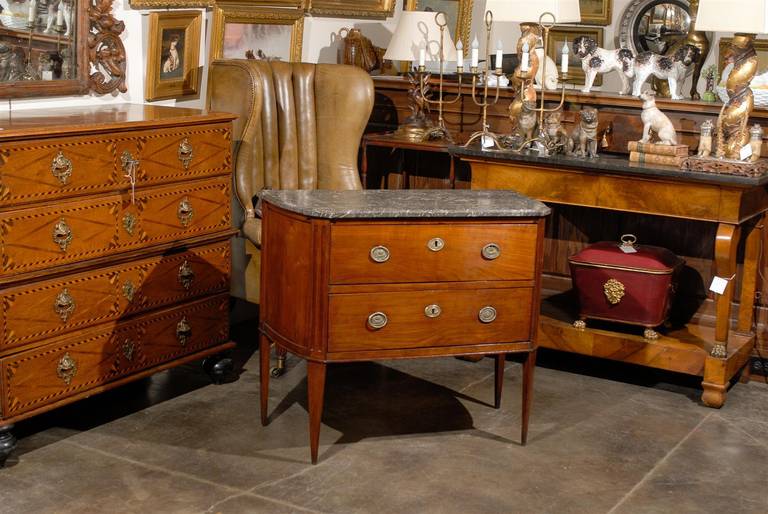 French Empire Style Mid-19th Century Two-Drawer Commode with Grey Marble Top In Good Condition In Atlanta, GA