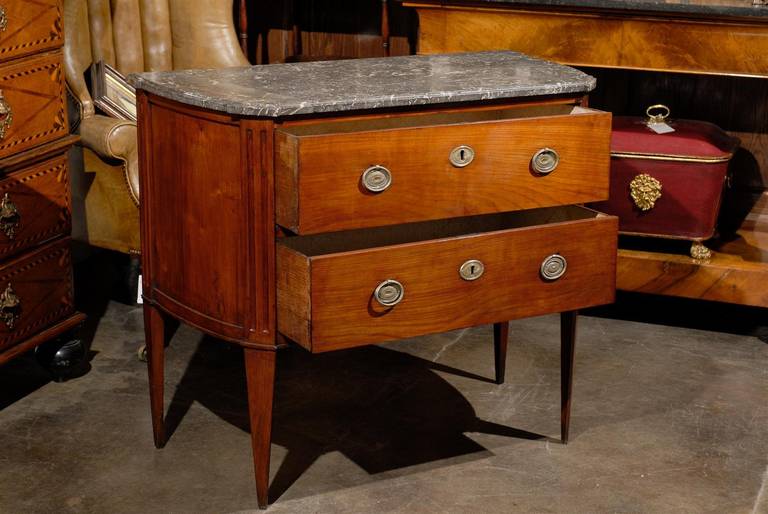 French Empire Style Mid-19th Century Two-Drawer Commode with Grey Marble Top 1