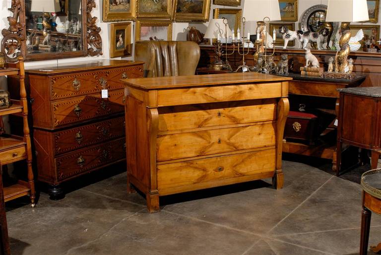 French Early 19th Century, Empire Cherry Four-Drawer Commode with Volute Shaped Legs