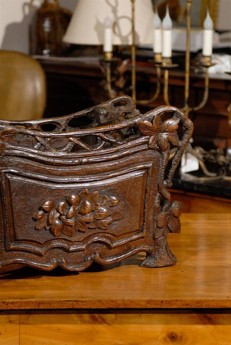 Wood Black Forest Swiss Carved Oak Planter or Jardinière from the Late 19th Century
