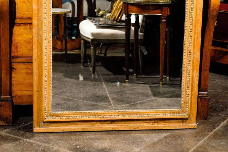 19th Century French Wooden Trumeau Mirror with Carved Ribbon-Tied Musical Trophy In Good Condition In Atlanta, GA
