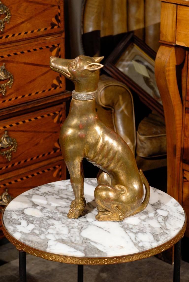 Italian Mid-20th Century Giltwood Sculpture of a Greyhound or Whippet For Sale 4