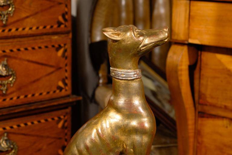 Italian Mid-20th Century Giltwood Sculpture of a Greyhound or Whippet For Sale 2