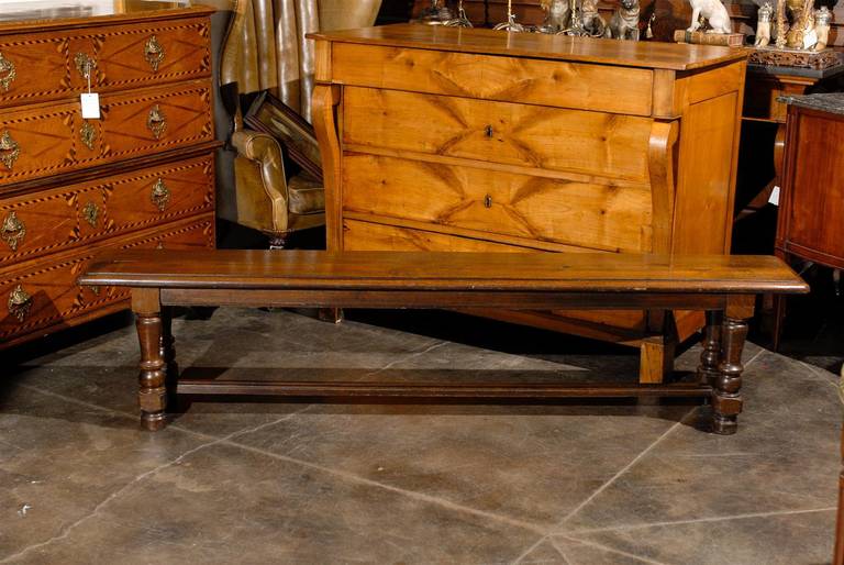 Long bench, French with wood top.