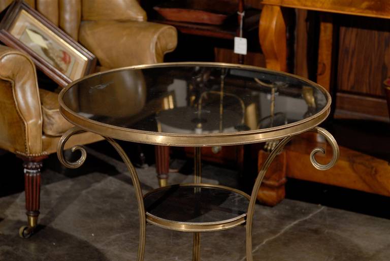 French Directoire Style Brass Guéridon Table with Stone Top from the 1950s 3