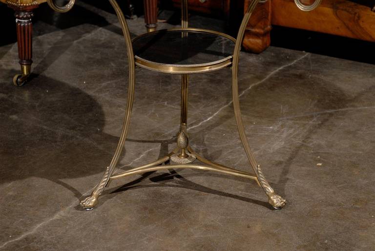 French Directoire Style Brass Guéridon Table with Stone Top from the 1950s 5