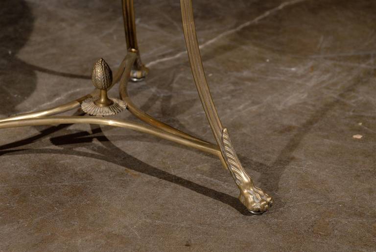20th Century French Directoire Style Brass Guéridon Table with Stone Top from the 1950s