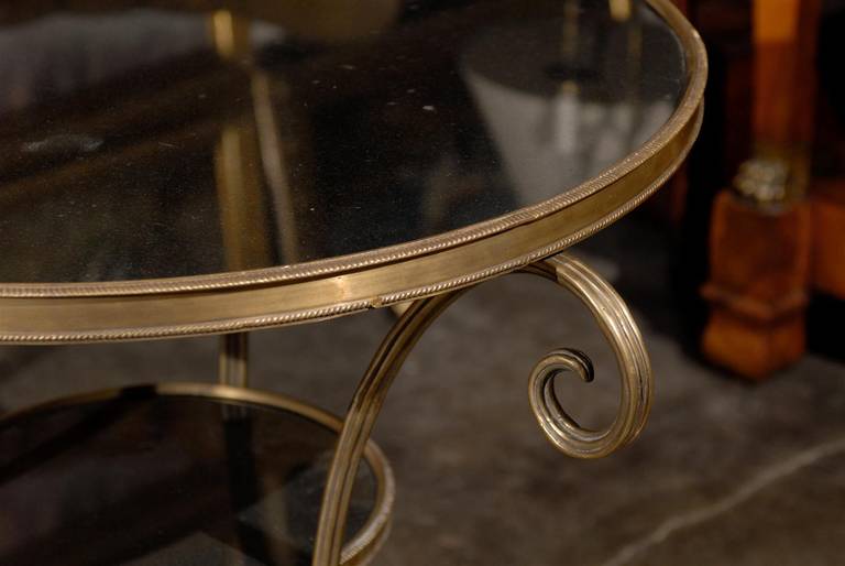 French Directoire Style Brass Guéridon Table with Stone Top from the 1950s 4