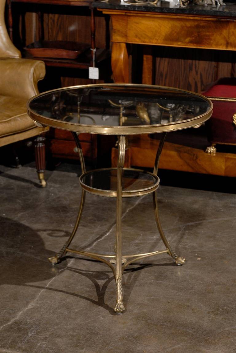 French Directoire Style Brass Guéridon Table with Stone Top from the 1950s 1