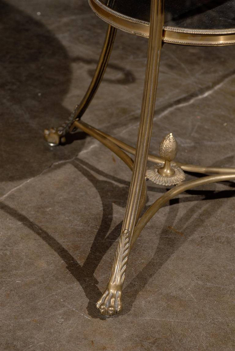 French Directoire Style Brass Guéridon Table with Stone Top from the 1950s In Good Condition In Atlanta, GA