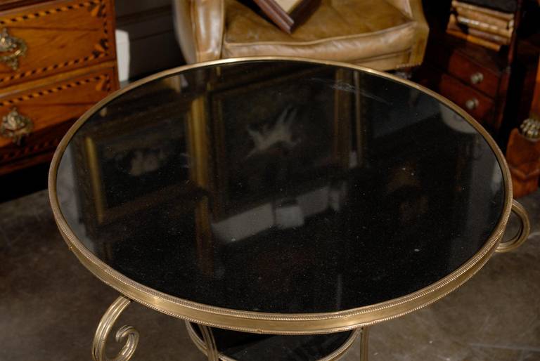 French Directoire Style Brass Guéridon Table with Stone Top from the 1950s 2