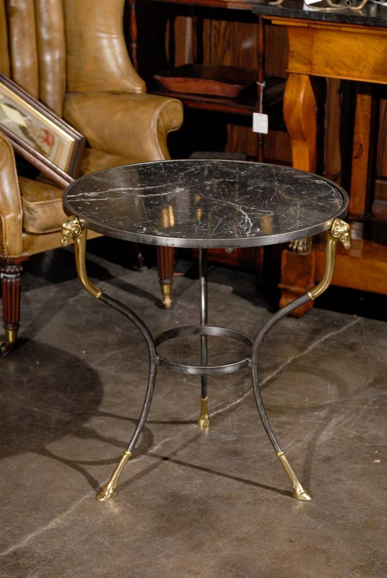 French Neoclassical Style Steel and Marble Guéridon Side Table, circa 1950 2