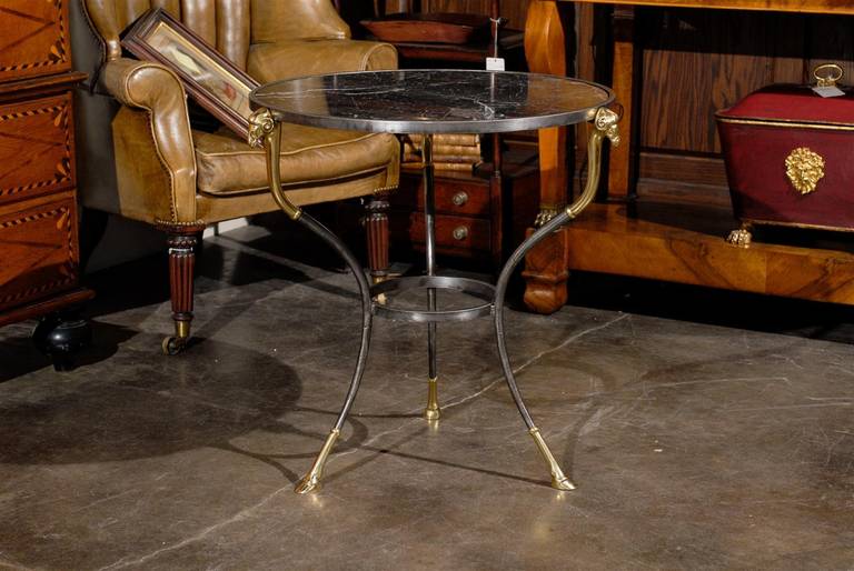 French Neoclassical Style Steel and Marble Guéridon Side Table, circa 1950 6