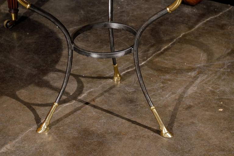 Mid-20th Century French Neoclassical Style Steel and Marble Guéridon Side Table, circa 1950