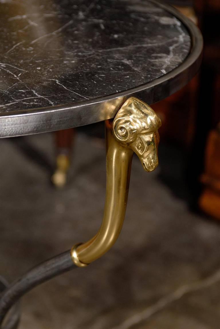 French Neoclassical Style Steel and Marble Guéridon Side Table, circa 1950 4