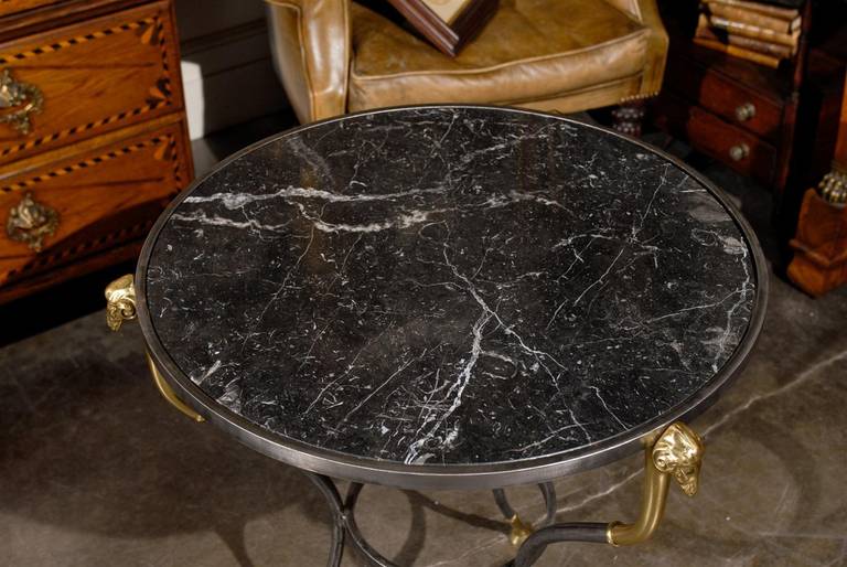 French Neoclassical Style Steel and Marble Guéridon Side Table, circa 1950 5