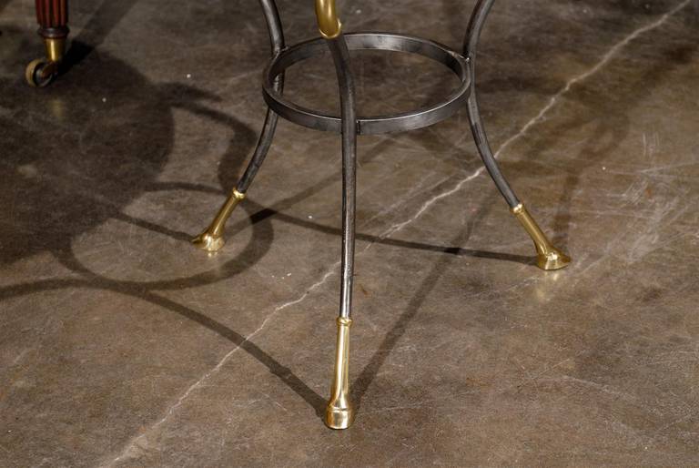 French Neoclassical Style Steel and Marble Guéridon Side Table, circa 1950 1