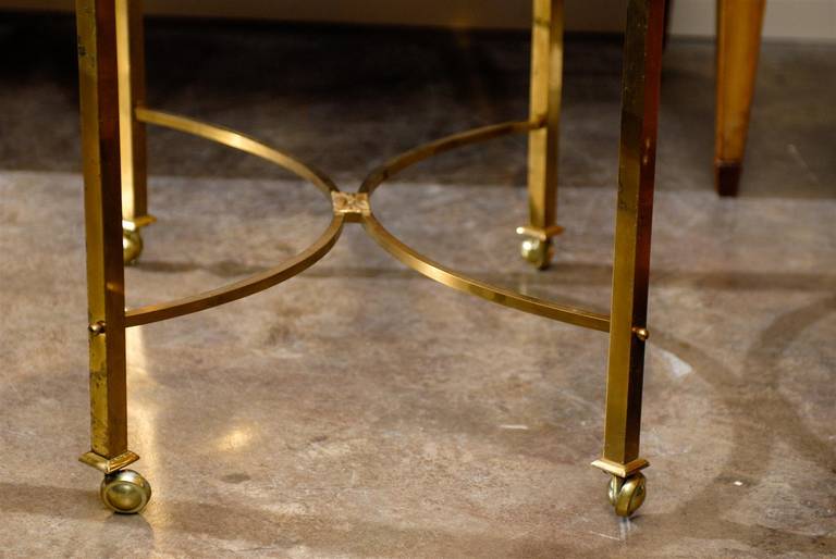 Vintage French Brass and Glass Top Side Table with Half Moon Stretcher 3