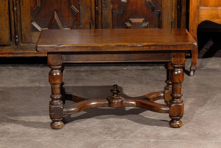French Walnut Stool or Bench with Carved Stretcher from the Early 20th Century 5