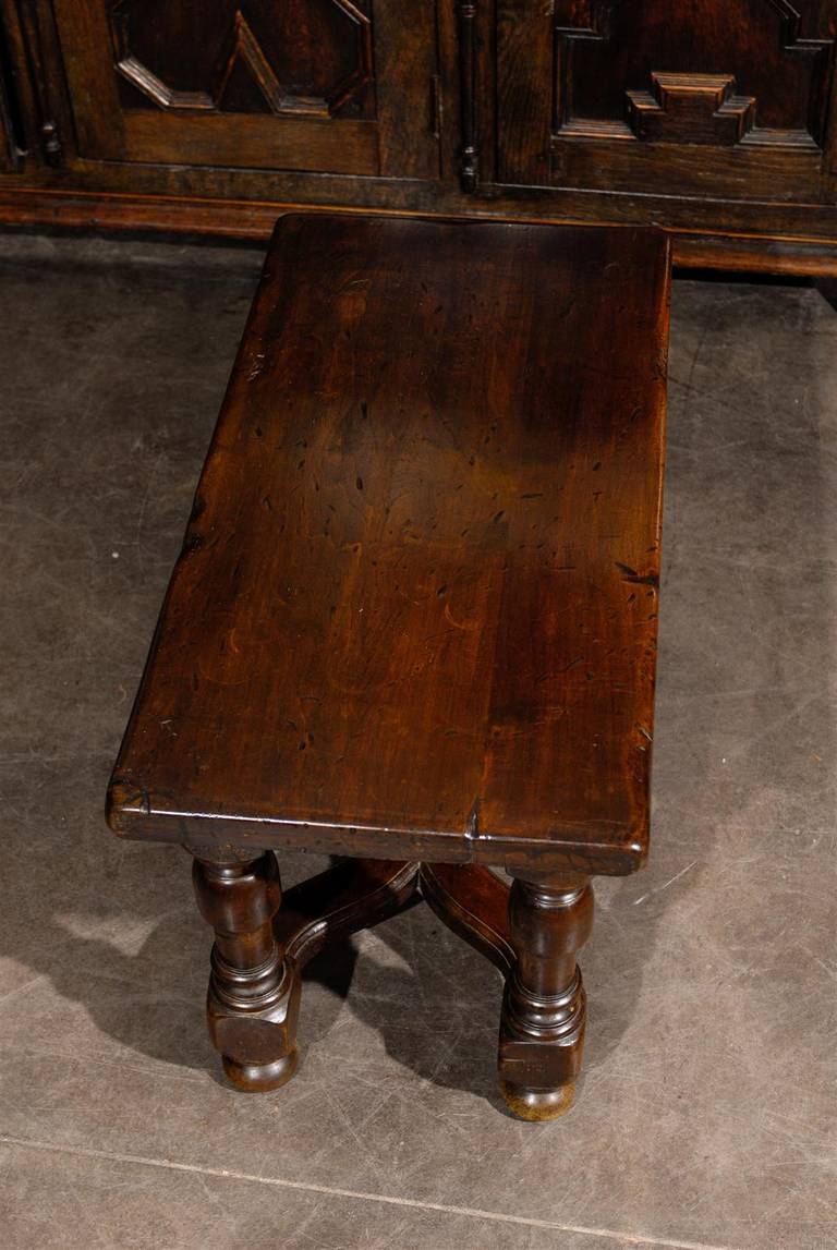 French Walnut Stool or Bench with Carved Stretcher from the Early 20th Century 4
