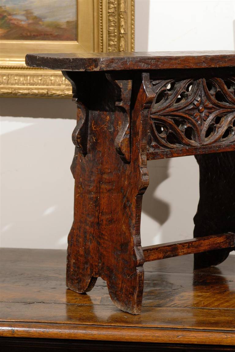 Early 20th Century Spanish Carved Wooden Bench or Stool 1