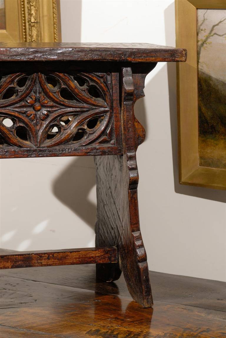 Early 20th Century Spanish Carved Wooden Bench or Stool 2