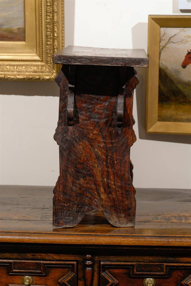 Early 20th Century Spanish Carved Wooden Bench or Stool 3