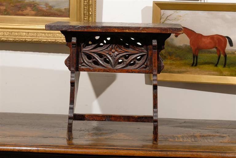 Early 20th Century Spanish Carved Wooden Bench or Stool 4