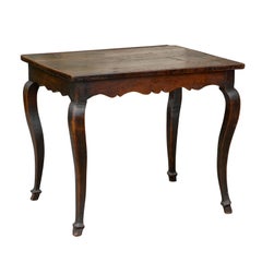 French Louis XV Style Late 19th Century Rustic Oak Side Table with Carved Apron