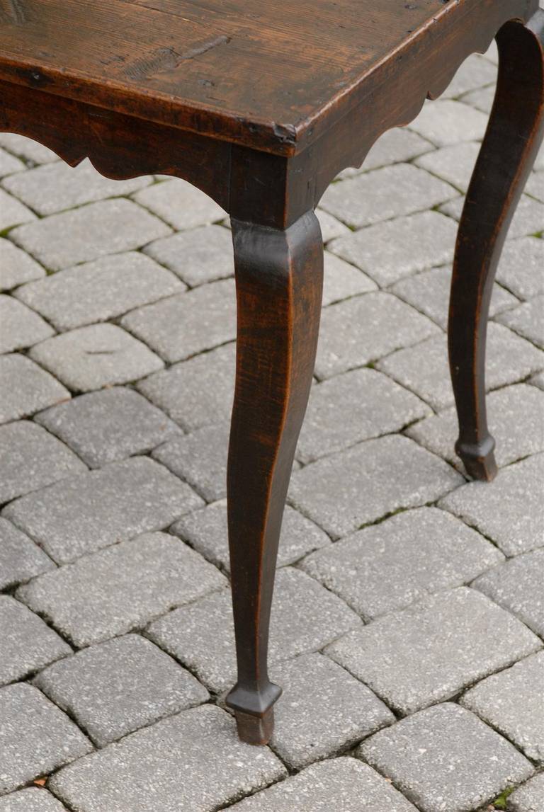 Wood French Louis XV Style Late 19th Century Rustic Oak Side Table with Carved Apron