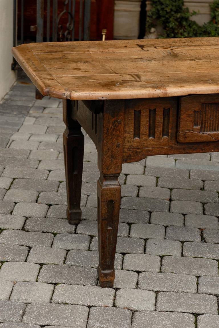 19th Century Italian Country Table with Single Drawer, Carved Apron, Tapered Legs, circa 1800 For Sale