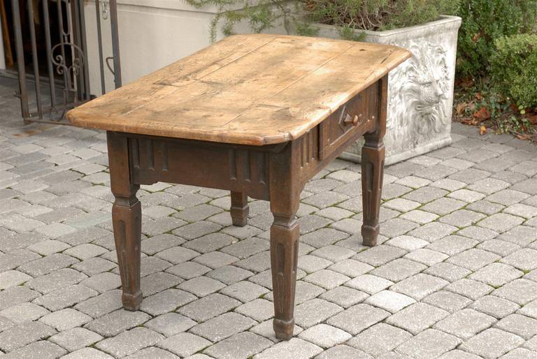 Italian Country Table with Single Drawer, Carved Apron, Tapered Legs, circa 1800 For Sale 4