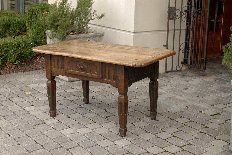 Italian Country Table with Single Drawer, Carved Apron, Tapered Legs, circa 1800 For Sale 2