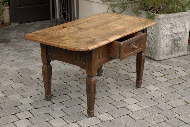 Italian Country Table with Single Drawer, Carved Apron, Tapered Legs, circa 1800 For Sale 3