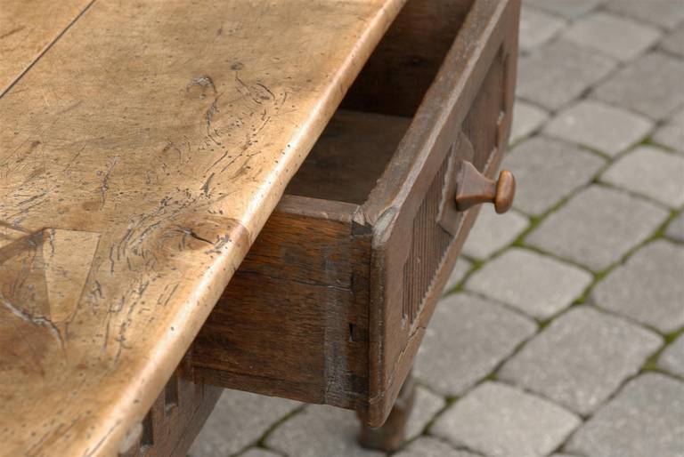 Italian Country Table with Single Drawer, Carved Apron, Tapered Legs, circa 1800 For Sale 1
