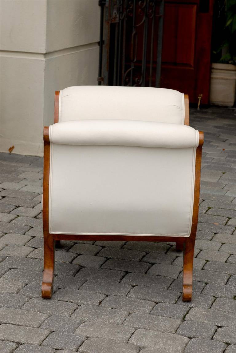 Austrian 1850s Biedermeier Upholstered Stool with Out-Scrolled Arms and Legs For Sale 2