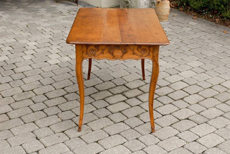 French Louis XV Style Fruitwood Desk with Rinceaux Decorated Sides and Drawer 5