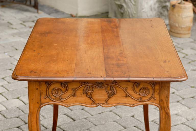 French Louis XV Style Fruitwood Desk with Rinceaux Decorated Sides and Drawer 4