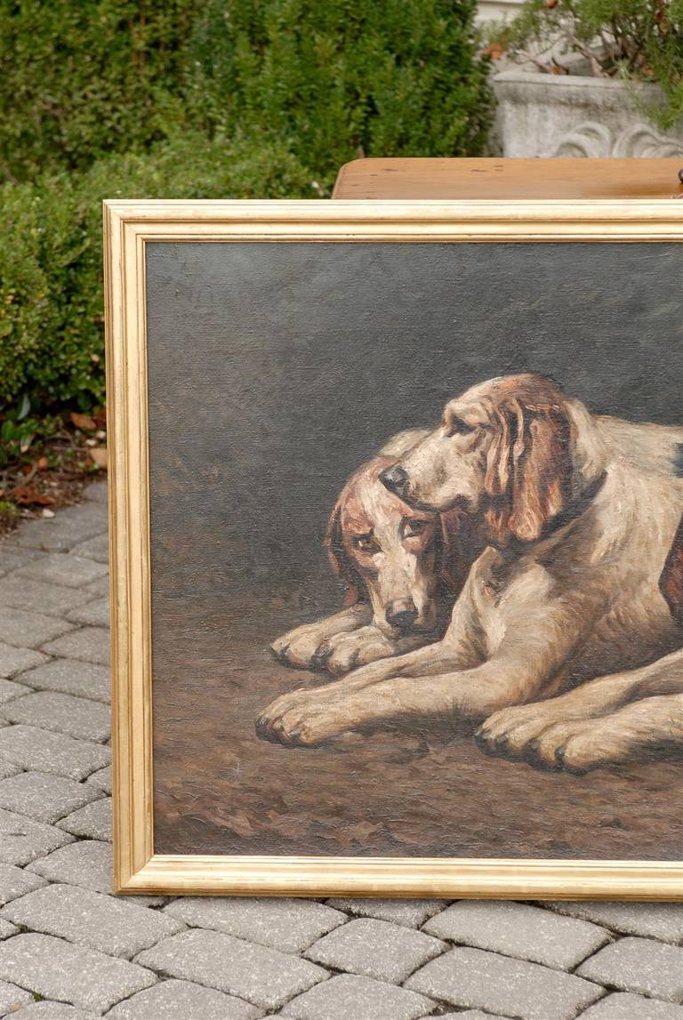 Large Oil of Reclining Dogs or Hounds 4