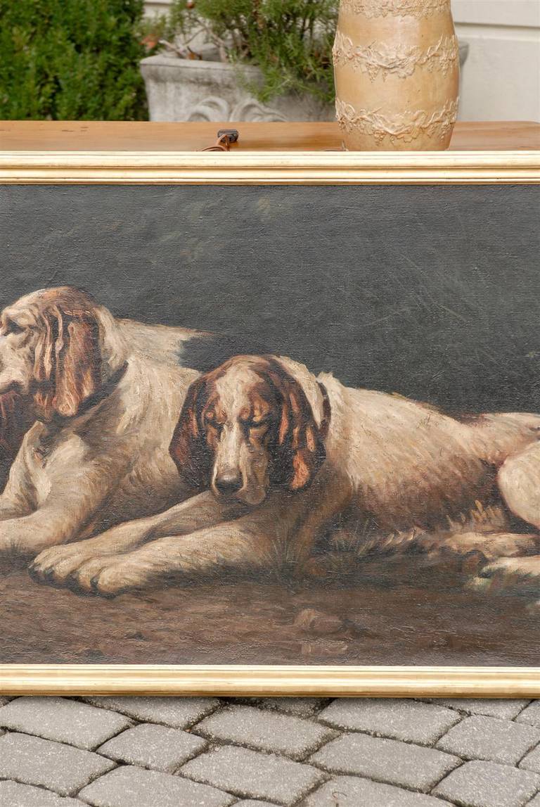Large Oil of Reclining Dogs or Hounds 3